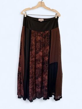 Peruvian Connection 100% silk patchwork maxi skirt  Size 8
